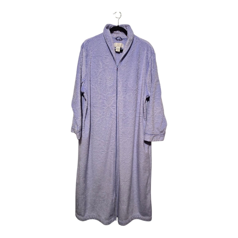 Karen Neuburger Zip Robe House Coat Women's Plus 1X Blue Pockets Velour Fleece